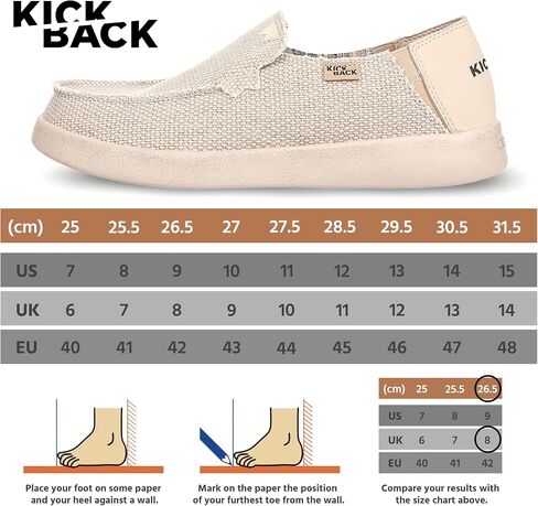Kickback Barbeach Canvas Mens Slip On Loafers - Lightweight Canvas Slip in Shoes - with Leather Lined Memory Foam Insoles - Mens Casual Slip on Summer Shoes - Machine Washable in Saudi Arabia
