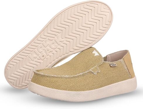 Kickback Barbeach Canvas Mens Slip On Loafers - Lightweight Canvas Slip in Shoes - with Leather Lined Memory Foam Insoles - Mens Casual Slip on Summer Shoes - Machine Washable in Saudi Arabia