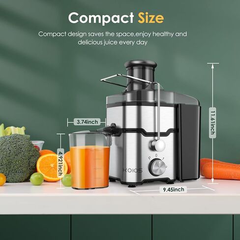 آلات عصارة، عصارة طرد مركزي بقوة 600 وات من KOIOS مع 3 سرعات، وقناة تغذية 2.5 بوصة للفواكه والخضروات، 304 من الفولاذ المقاوم للصدأ، سهلة التنظيف، مضادة للتنقيط، خالية من مادة BPA، فرشاة متضمنة، أسود in Kuwait