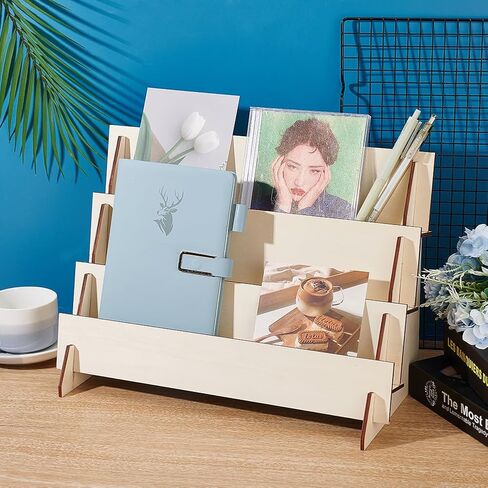 OLYCRAFT 3-Tier بطاقة التهنئة عرض موقف ملصق خشبي عرض موقف ملصقات خشبية عرض الناهضون بطاقة التهنئة منظم عرض موقف لملصقات البطاقات معرض المجوهرات 15x7.5x11 بوصة in Kuwait