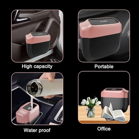 Car Trash Can with Lid, Mini Automotive Built-in Storage Organizer Garbage Bag, Leakproof Vehicle Trash Bin with 2 Trash Bag, Universal for Home Office Kitchen Bedroom（Black/1PCS） in Saudi Arabia