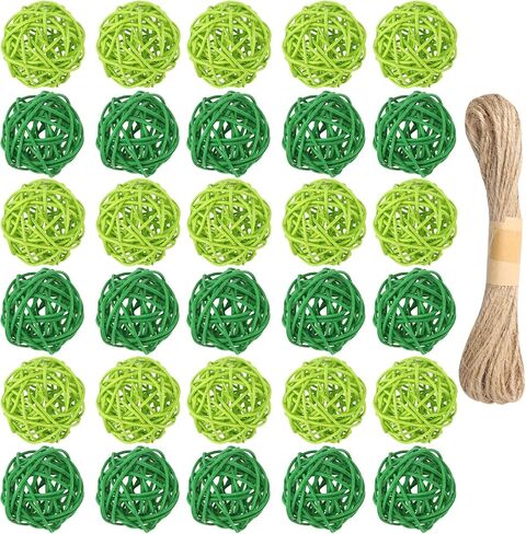 30Pcs St. Patrick's Day Green Rattan Balls Decor, 1.97In/5Cm Natural Wicker Balls Ornament Vase Filler DIY Craft for St. Patrick's Day Spring Party Supplies Home Tree Table Decorations in Saudi Arabia
