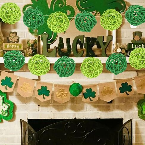 30Pcs St. Patrick's Day Green Rattan Balls Decor, 1.97In/5Cm Natural Wicker Balls Ornament Vase Filler DIY Craft for St. Patrick's Day Spring Party Supplies Home Tree Table Decorations in Saudi Arabia