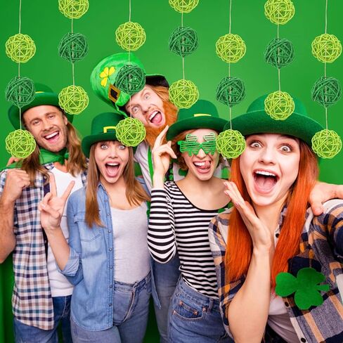30Pcs St. Patrick's Day Green Rattan Balls Decor, 1.97In/5Cm Natural Wicker Balls Ornament Vase Filler DIY Craft for St. Patrick's Day Spring Party Supplies Home Tree Table Decorations in Saudi Arabia