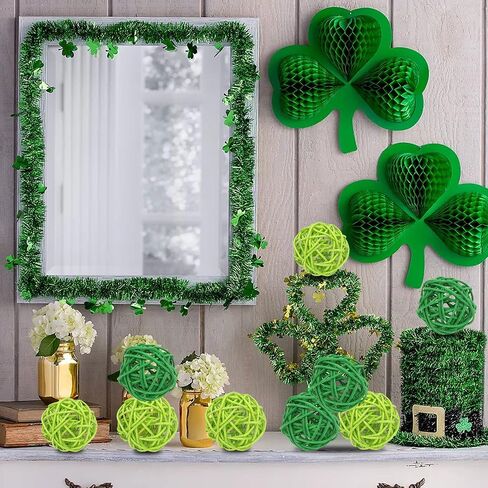 30Pcs St. Patrick's Day Green Rattan Balls Decor, 1.97In/5Cm Natural Wicker Balls Ornament Vase Filler DIY Craft for St. Patrick's Day Spring Party Supplies Home Tree Table Decorations in Saudi Arabia