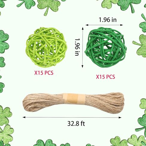 30Pcs St. Patrick's Day Green Rattan Balls Decor, 1.97In/5Cm Natural Wicker Balls Ornament Vase Filler DIY Craft for St. Patrick's Day Spring Party Supplies Home Tree Table Decorations in Saudi Arabia