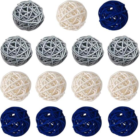 15 Pieces Wicker Rattan Balls Decorative Orbs Vase Fillers for Craft, Party, Wedding Table Decoration, Baby Shower, Aromatherapy Accessories, 2 Inch (Baby Blue Gray White) in Saudi Arabia