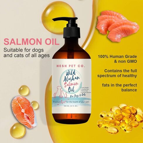 Premium Wild Alaskan Salmon Oil for Dogs & Cats 16oz Skin & Coat Natural Liquid Food Supplement for Pets, Fish Oil, Omega 3, EPA + DHA Fatty Acids for Joint Function, Immune & Heart Health! in Kuwait