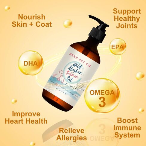 Premium Wild Alaskan Salmon Oil for Dogs & Cats 16oz Skin & Coat Natural Liquid Food Supplement for Pets, Fish Oil, Omega 3, EPA + DHA Fatty Acids for Joint Function, Immune & Heart Health! in Kuwait