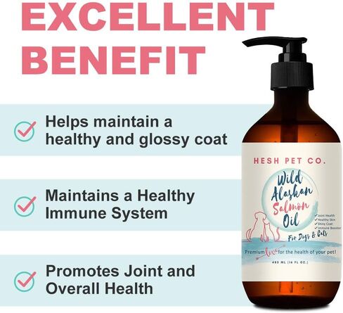 Premium Wild Alaskan Salmon Oil for Dogs & Cats 16oz Skin & Coat Natural Liquid Food Supplement for Pets, Fish Oil, Omega 3, EPA + DHA Fatty Acids for Joint Function, Immune & Heart Health! in Kuwait