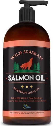 Wild Alaskan Salmon Oil for Dogs, Cats and Pets – 100% Natural Omega-3 Fish Oil Supplement with DHA and EPA Promotes Hip and Joint Function, Healthy Skin and Coat (32 oz) in Saudi Arabia