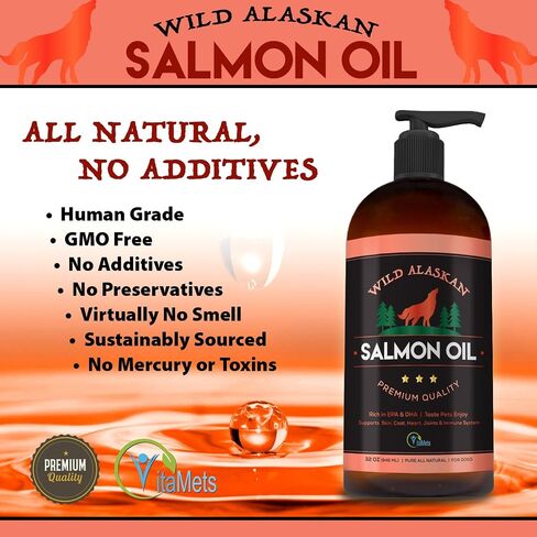 Wild Alaskan Salmon Oil for Dogs, Cats and Pets – 100% Natural Omega-3 Fish Oil Supplement with DHA and EPA Promotes Hip and Joint Function, Healthy Skin and Coat (32 oz) in Saudi Arabia