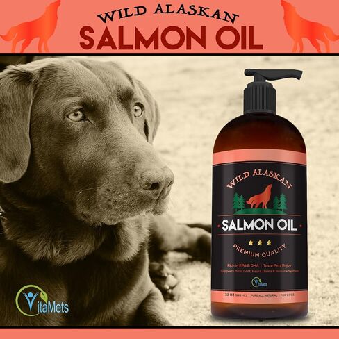 Wild Alaskan Salmon Oil for Dogs, Cats and Pets – 100% Natural Omega-3 Fish Oil Supplement with DHA and EPA Promotes Hip and Joint Function, Healthy Skin and Coat (32 oz) in Saudi Arabia