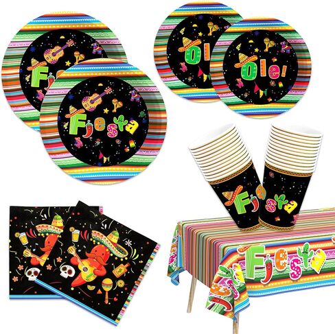 ديكورات الحفلات التي تحمل عنوان العيد المكسيكي: أطباق عشاء وحلويات ورقية من سينكو دي مايو، وأكواب، ومناديل، ومجموعة مفارش المائدة - 24 لوازم أواني طعام يمكن التخلص منها للضيوف in Kuwait