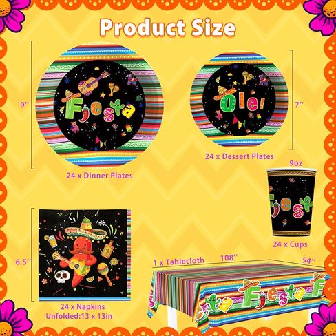 ديكورات الحفلات التي تحمل عنوان العيد المكسيكي: أطباق عشاء وحلويات ورقية من سينكو دي مايو، وأكواب، ومناديل، ومجموعة مفارش المائدة - 24 لوازم أواني طعام يمكن التخلص منها للضيوف in Kuwait