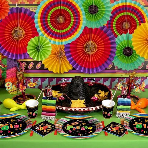 ديكورات الحفلات التي تحمل عنوان العيد المكسيكي: أطباق عشاء وحلويات ورقية من سينكو دي مايو، وأكواب، ومناديل، ومجموعة مفارش المائدة - 24 لوازم أواني طعام يمكن التخلص منها للضيوف in Kuwait