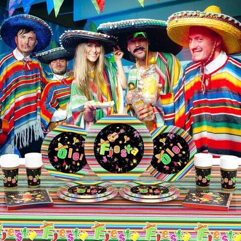 ديكورات الحفلات التي تحمل عنوان العيد المكسيكي: أطباق عشاء وحلويات ورقية من سينكو دي مايو، وأكواب، ومناديل، ومجموعة مفارش المائدة - 24 لوازم أواني طعام يمكن التخلص منها للضيوف in Kuwait