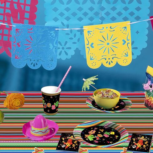 ديكورات الحفلات التي تحمل عنوان العيد المكسيكي: أطباق عشاء وحلويات ورقية من سينكو دي مايو، وأكواب، ومناديل، ومجموعة مفارش المائدة - 24 لوازم أواني طعام يمكن التخلص منها للضيوف in Kuwait