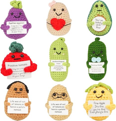 Emotional Support Nuggets,Emotional Support Pickle,Positive Potato,Positive Pickle,Emotional Support Plushes,Positive Crochet Doll,Wool Knitting Toy (Set of 9) in Kuwait