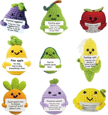 9 Pcs Positve Fruit Doll Crochet, Funny Cute Small Gifts for Friends, Emotional Support Potato Cheer Up Gifts for Women in Kuwait