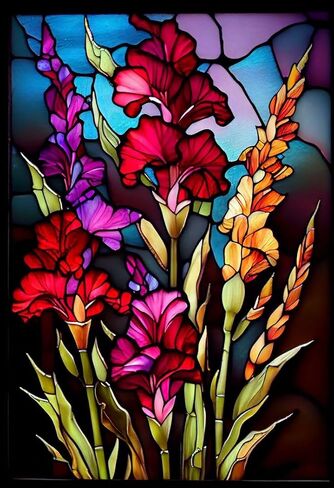Diamond Painting Kits for Adults, Flowers DIY 5D Diamond Art Kits for Beginners, Full Drill Flower Stained Glass Diamond Painting Kits for Home Wall Decoration 16x20inch in Saudi Arabia