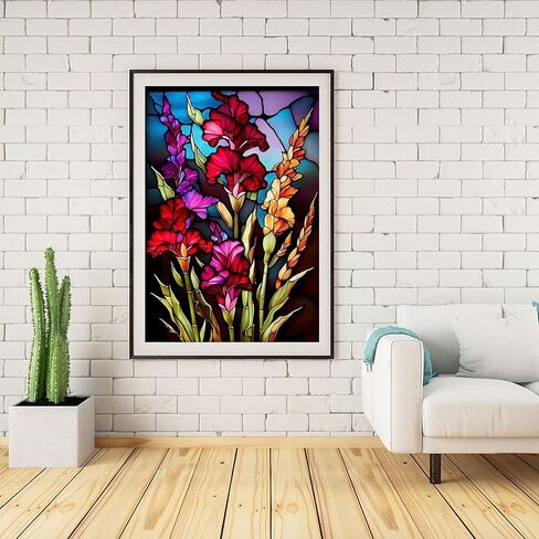 Diamond Painting Kits for Adults, Flowers DIY 5D Diamond Art Kits for Beginners, Full Drill Flower Stained Glass Diamond Painting Kits for Home Wall Decoration 16x20inch in Saudi Arabia