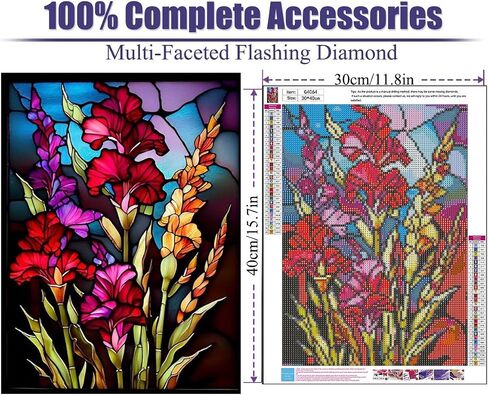 Diamond Painting Kits for Adults, Flowers DIY 5D Diamond Art Kits for Beginners, Full Drill Flower Stained Glass Diamond Painting Kits for Home Wall Decoration 16x20inch in Saudi Arabia