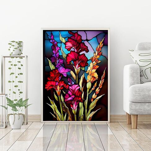 Diamond Painting Kits for Adults, Flowers DIY 5D Diamond Art Kits for Beginners, Full Drill Flower Stained Glass Diamond Painting Kits for Home Wall Decoration 16x20inch in Saudi Arabia