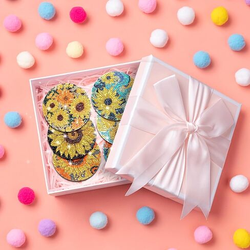 wikimo 6 Pcs Flowers Diamond Painting Coasters Kits, Diamond Art Coasters with Holder for Adults, Dot Painting Kits for DIY Coasters in Saudi Arabia