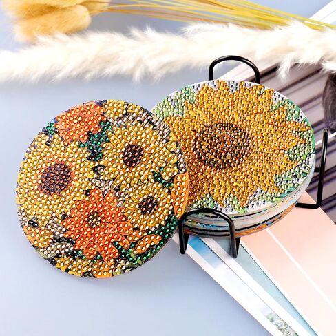 wikimo 6 Pcs Flowers Diamond Painting Coasters Kits, Diamond Art Coasters with Holder for Adults, Dot Painting Kits for DIY Coasters in Saudi Arabia