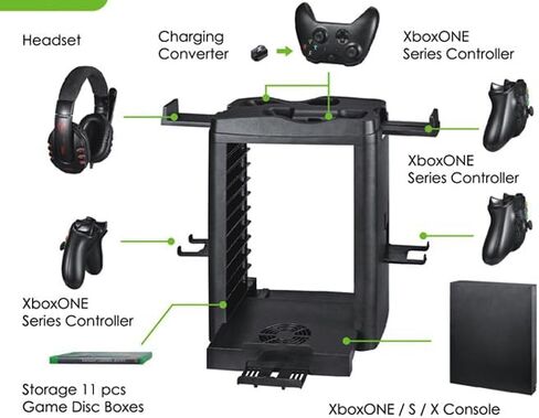 شاحن قاعدة شحن لأجهزة تحكم Xbox one/Xbox one S/Xbox one X، مروحة تبريد لوحدة التحكم Xbox one/Xbox one S/Xbox one X، منظم الألعاب وحامل القرص وحامل وحدة التحكم وحامل سماعة الرأس in Kuwait