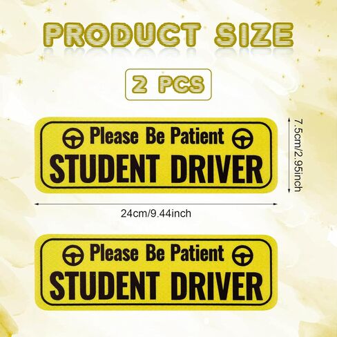 2pcs Student Driver Magnet, Please Be Patient Student Driver Sign Highly Reflective Bumper Sticker for New Student Drivers(Yellow) in Saudi Arabia