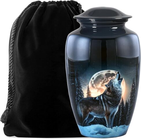 Midnight Wolves Handcrafted Keepsake Urn - 2 Mini Cremation Urns for Ashes Howling at The Moon Sharing Wolf Moonlit Memorial Token (Keepsake Urns Set of 2), Dark Blue in Saudi Arabia