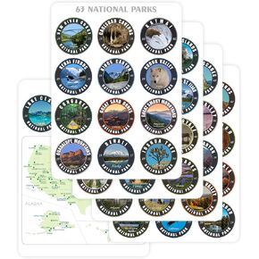 Collection 2.5 X 2.5 Stickers Set 63 National Parks USA Complete Collection Round Stickers. Map of US National Parks. in Kuwait