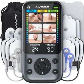 AVCOO 3-in-1 TENS Unit Muscle Stimulator with 24 Modes, 30 Intensities EMS Massage Machine for Shoulder, Back Pain Relief Therapy, Dual-Channel Electronic Pulse Massager with Type-C Port, 10 Pads in Kuwait