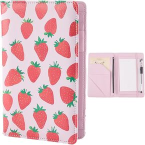 كتب الخادم كتاب نادلة وردي لطيف مع سحاب جلد الفراولة أجهزة الكمبيوتر المحمولة مع جيب منظم أموال المحفظة النقدية الشيكات فاتورة إيصال حامل مقدم لاستخدام النادل في المطعم in Kuwait