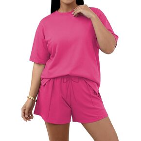 TOPSRANI Plus Size Women 2 Piece Outfits Lounge Loose Short Sleeve Sweatsuits Tracksuit Casual Shorts Set with Pockets in Kuwait