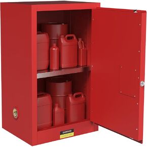 خزانة تخزين قابلة للاشتعال سعة 90 جالونًا مقاس 23 × 18 × 35 بوصة، خزانة تخزين سائلة قابلة للاشتعال من الفولاذ المجلفن، أرفف قابلة للتعديل (30 جالونًا، أحمر) in Kuwait