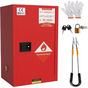 خزانة تخزين قابلة للاشتعال مقاس 35.5 × 18 × 18 بوصة، خزانة تخزين السوائل القابلة للاشتعال من الفولاذ المجلفن مصنوعة من لوح فولاذي ملفوف على البارد مقاس 2 مم، وأرفف قابلة للتعديل (أصفر، 25 جالونًا) in Kuwait