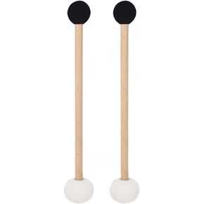 2Pcs Double-Ended Felt Rubber Drum Mallet with Wood Handle Versatile Percussion Stick for Bass Drum Timpani and Meditation Music in Kuwait