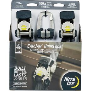 Nite Ize CamJam HookLock Ratchet Strap System - Adjustable, Heavy-Duty Tie Down Straps - Cargo Attachment with Spring-Actuated Hooks - Includes Ratchets, Hooks, Webbing & Storage - Small (2 Pack) in Kuwait