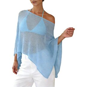 Bocymolay Women Sheer Poncho Shrug Bolero Lightweight Knit Top Summer Cover Up Pullover Shrugs Shawl Sweater in Kuwait