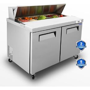 48"W Commercial Sandwich Prep Table Refrigerator, Stainless Steel Salad Prep with 12 Pans, 14 Cu.Ft Capacity, Auto Defrost, Digital Temperature Control for Restaurants, 2 Doors (48"W with 12 Pans) in Saudi Arabia