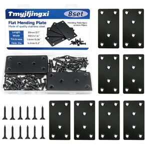 4x2'' Black Metal Straight Flat Braces Brackets for Wood Stainless Steel Mending Plate with Holes (4Set/28Pcs) YY033-50x100 in Kuwait