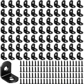100 Pack Stainless Steel L Brackets, Heavy Duty Corner Brace Bracket, 90 Degree Right Angle Bracket for Wood Chair Bookshelf Cabinets Furniture, with Screws, Black(20mmx20mm) in Kuwait