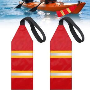 TOBWOLF 2PCS Reflective Kayak Safety Flags, 14"x4.7" Safety Travel Flag for Boat Trailer Canoe SUP Towing Warning Flag with Webbing, High Visibility Red Flags for Truck Loads Safety Accessories Kit in Kuwait
