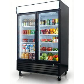 Commercial Refrigerator Glass 2-Door Merchandiser Display Fridge Beverage Drink Cooler ETL,NSF certified, Bottom-Mounted, 48 inches width, capacity 40 cuft 110V, 8 Shelves, Restaurant Kitchen LGD-1000 in Kuwait