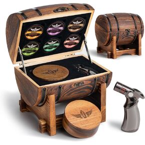 Whiskey Smoker Kit with Charred Wood Barrel (Patent Pending) – Cocktail Smoker with Torch & 6 Premium Wood Chips for Old Fashioned & Whiskey – Perfect Home Bar Gift for Men, Dad, Husband (No Butane) in Saudi Arabia