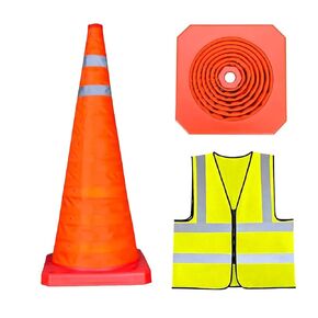 18 Inch 2 Pack Collapsible Traffic Safety Cones,with High-Visibility Reflective Vest, Multi Purpose Pop-up Cones with Reflective Collar for Road Safety, Orange Cones for Driving Training, Parking Lots in Kuwait