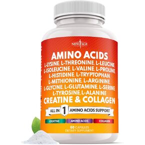 NEW AGE Amino Acids Supplement L-Lysine, L-Threonine, L-Leucine, Isoleucine, Valine, L-Histidine, L-Tryptophan, L-Methionine, L-Arginine, L-Cysteine, L-Glutamine, L-Serine, Aspartic Acid- 120 Count in Kuwait